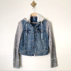 Free People Half Knit Distressed Denim Jacket